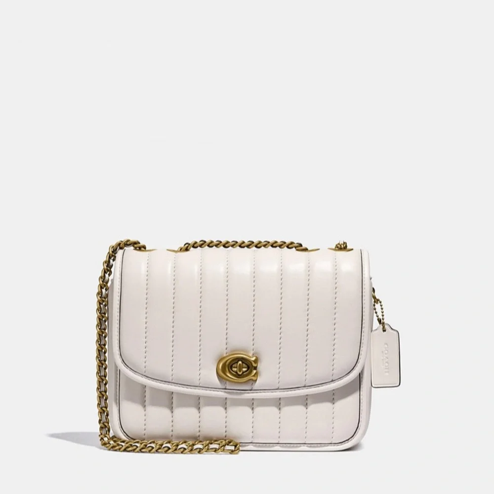 Coach Quilted Leather Madison SHLDR Bag. B4 Chalk. Minor Wear Soiled.